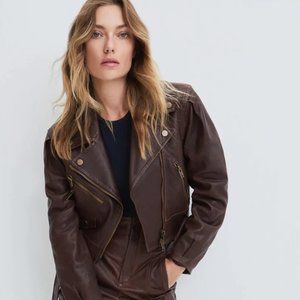 Veronica Beard Marea Luxe Brown Leather Jacket Moto Soft
